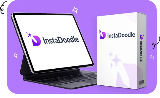 The InstaDoodle product box and a tablet displaying the software.